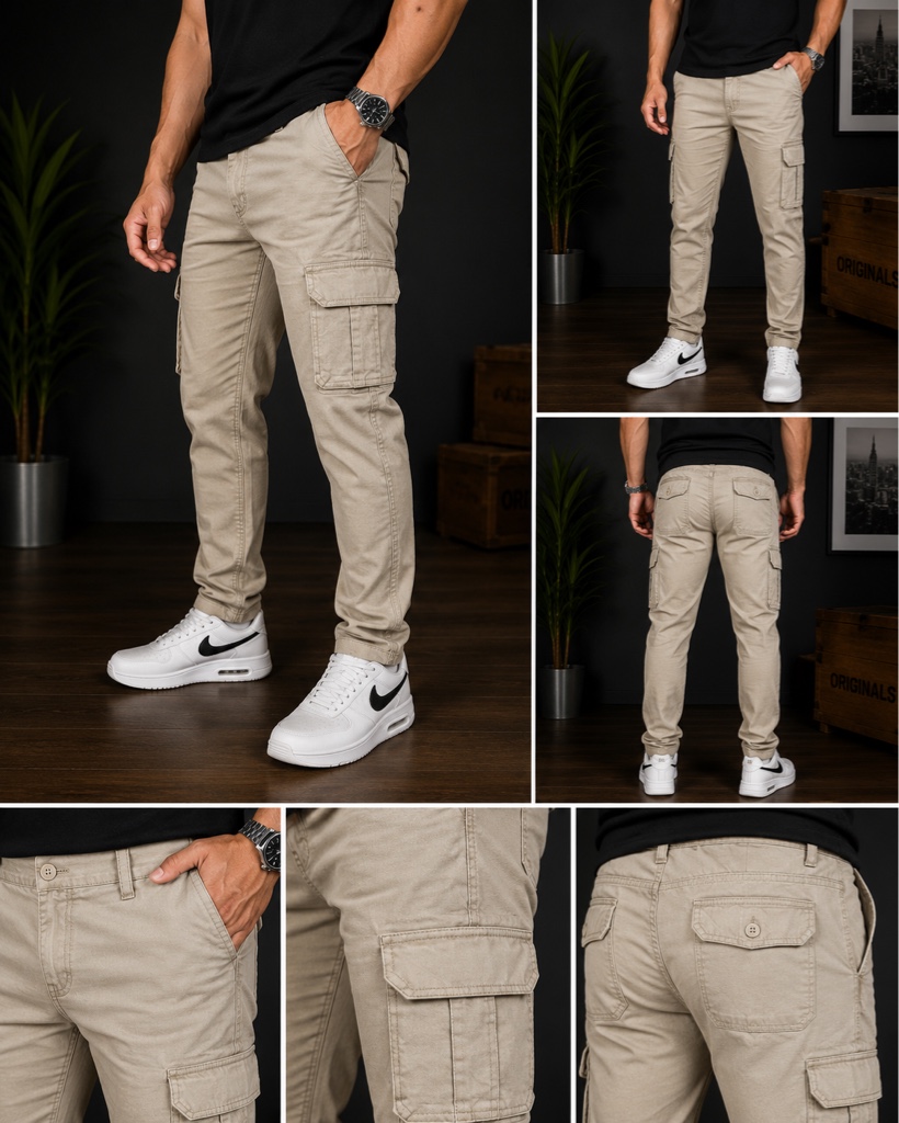 Pantalón Cargo Slim Premium Caqui