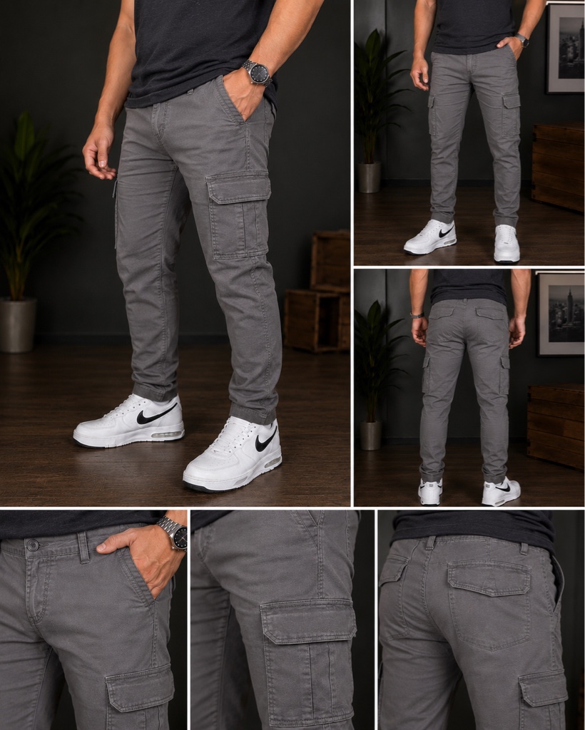 Pantalón Cargo Slim Premium Gris Oscuro