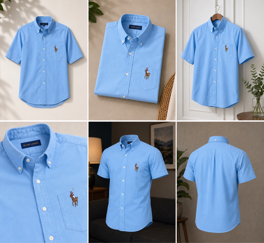 Camisa Ralph Lauren Oxford Manga Corta – Celeste