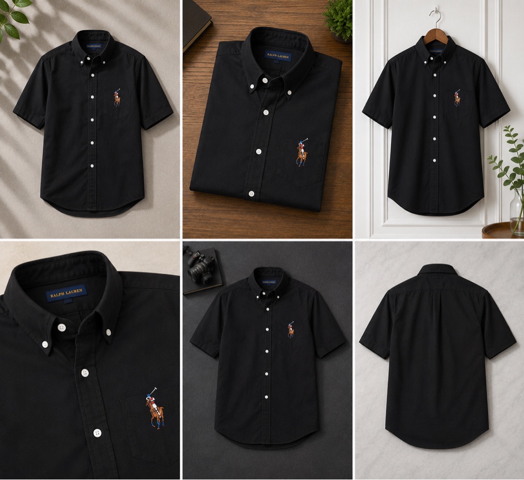Camisa Ralph Lauren Oxford Manga Corta – Negra
