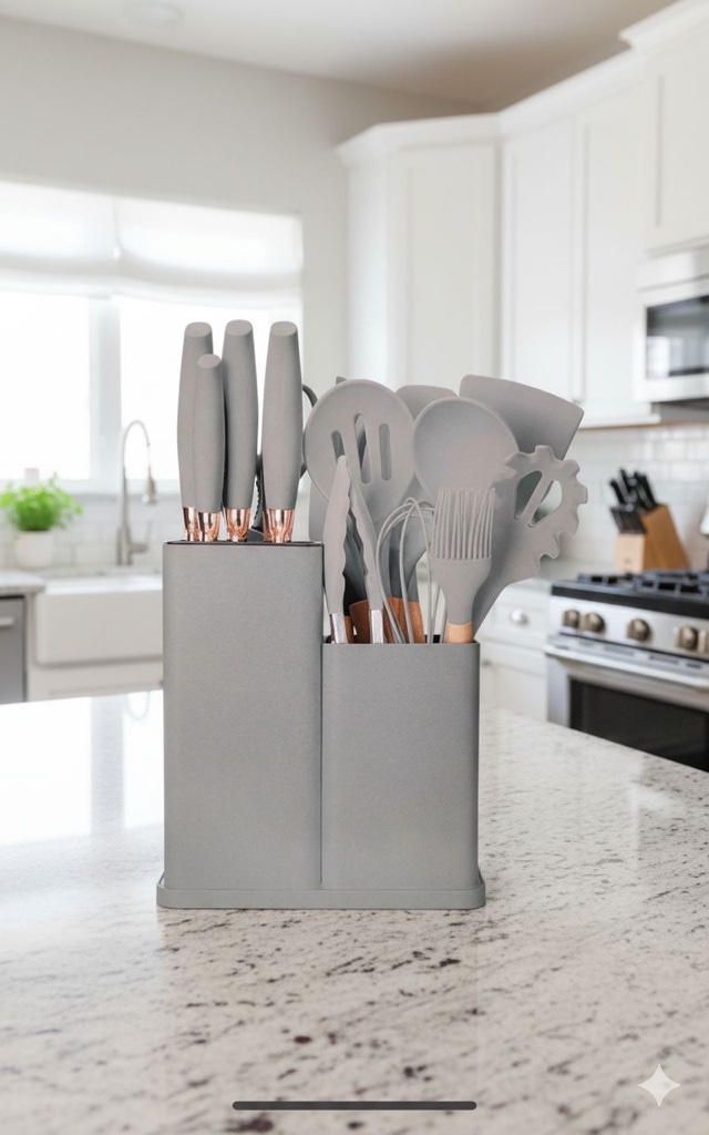 Set de Utensilios de Cocina silicona y madera – 19 Piezas