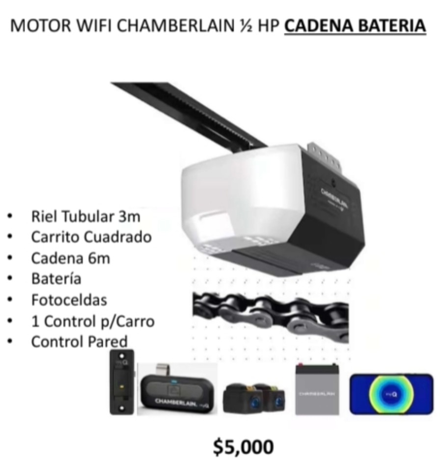 Motor Wifi 1/2hp Chamberlain Bateria, Cadena
