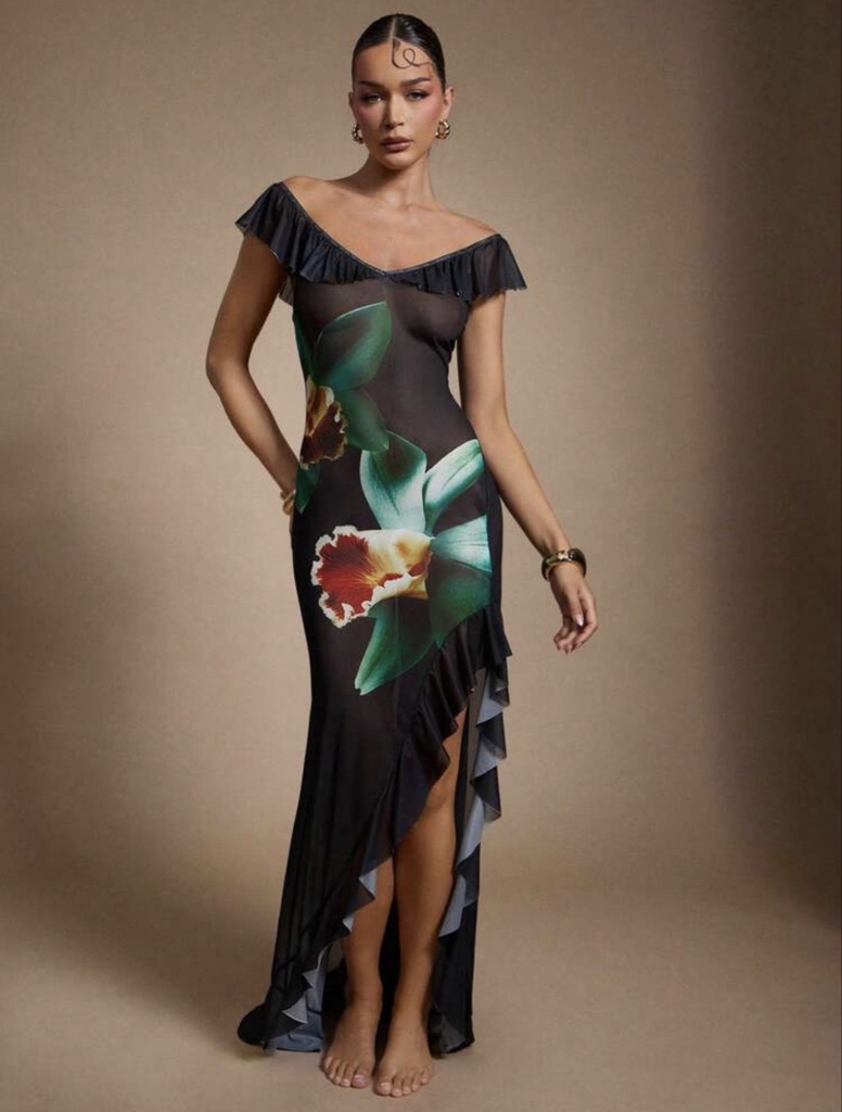 Vestido floral negro