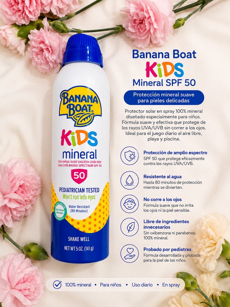 ☀️ Banana Boat Kids Mineral SPF 50 – Protector Solar en Spray 141 g