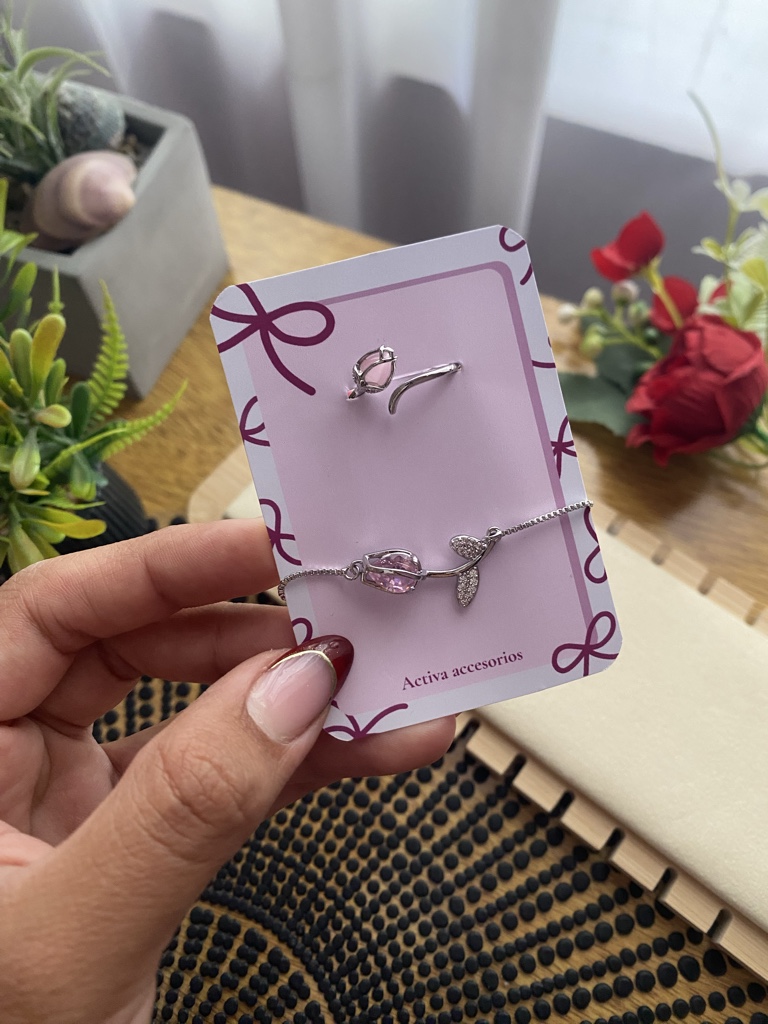 Set tulipán plateado 🌷 con anillo