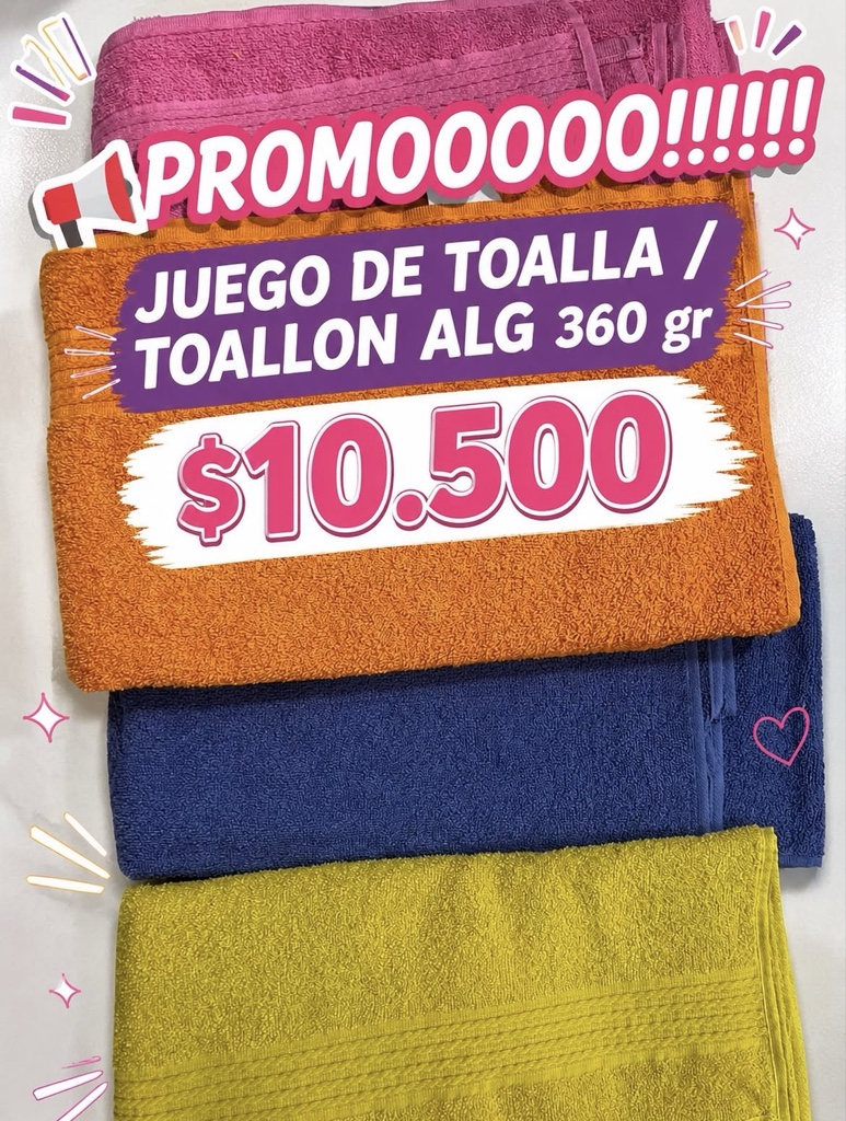 JUEGO “ARCIEL 360 gr” TOALLON + TOALLA DE MANO