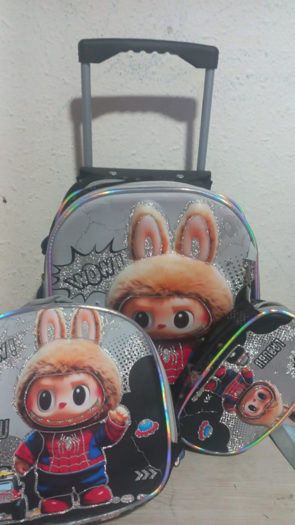 Mochila infantil con carrito gris x3