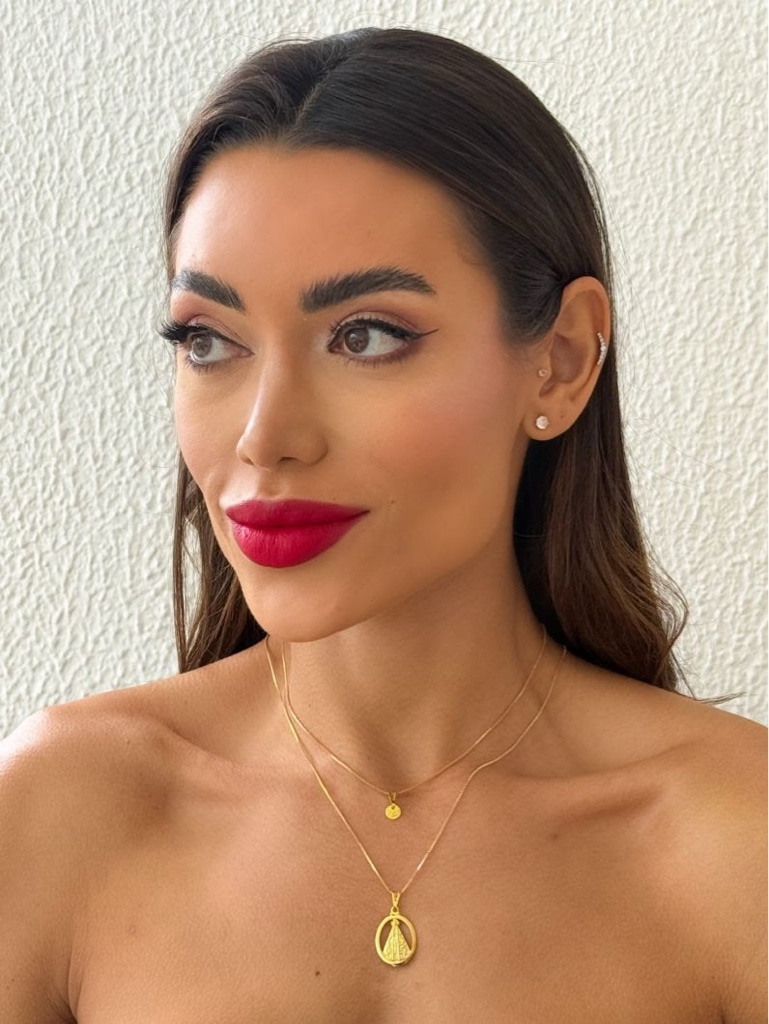Colar duplo pingente Nossa Senhora -folheado