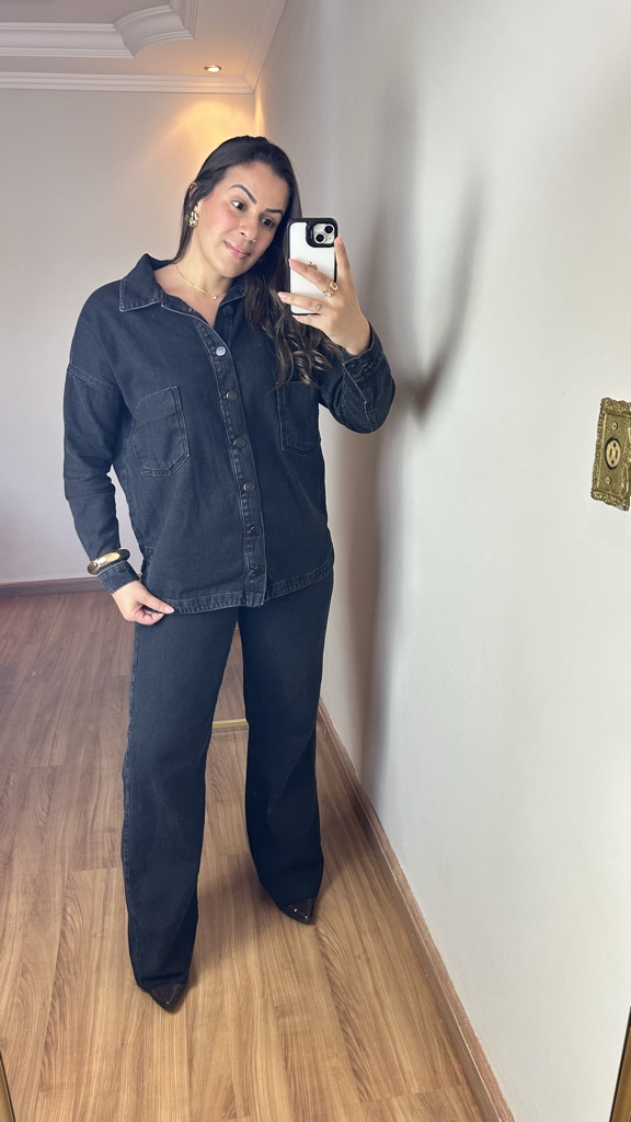 Blusão jaqueta jeans preta