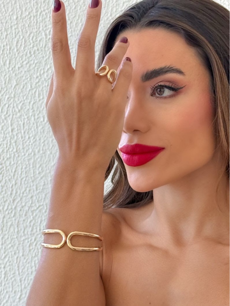 Conjunto bracelete e anel folheado