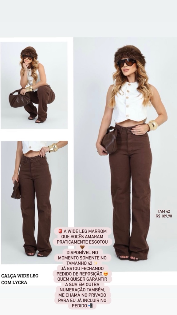 Calça wide leg marrom