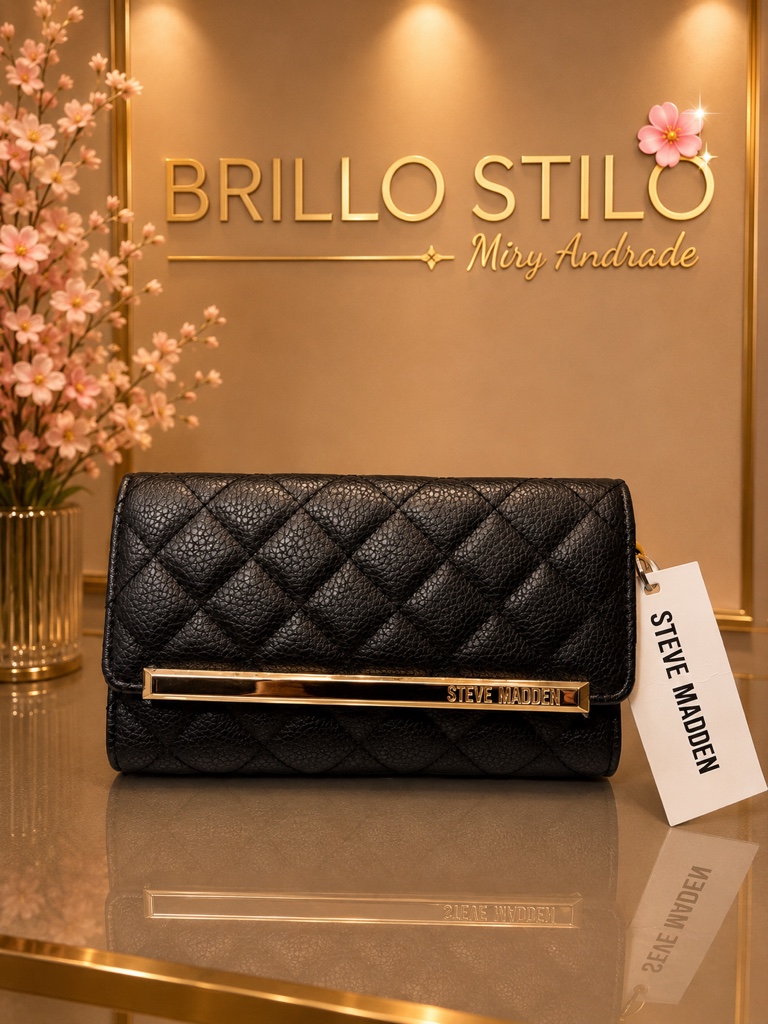 Steve Madden Quilted Large Wallet Negra
