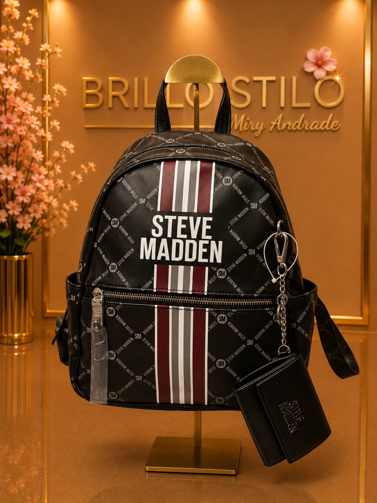 Steve Madden Monogram Backpack con Billetera Negra