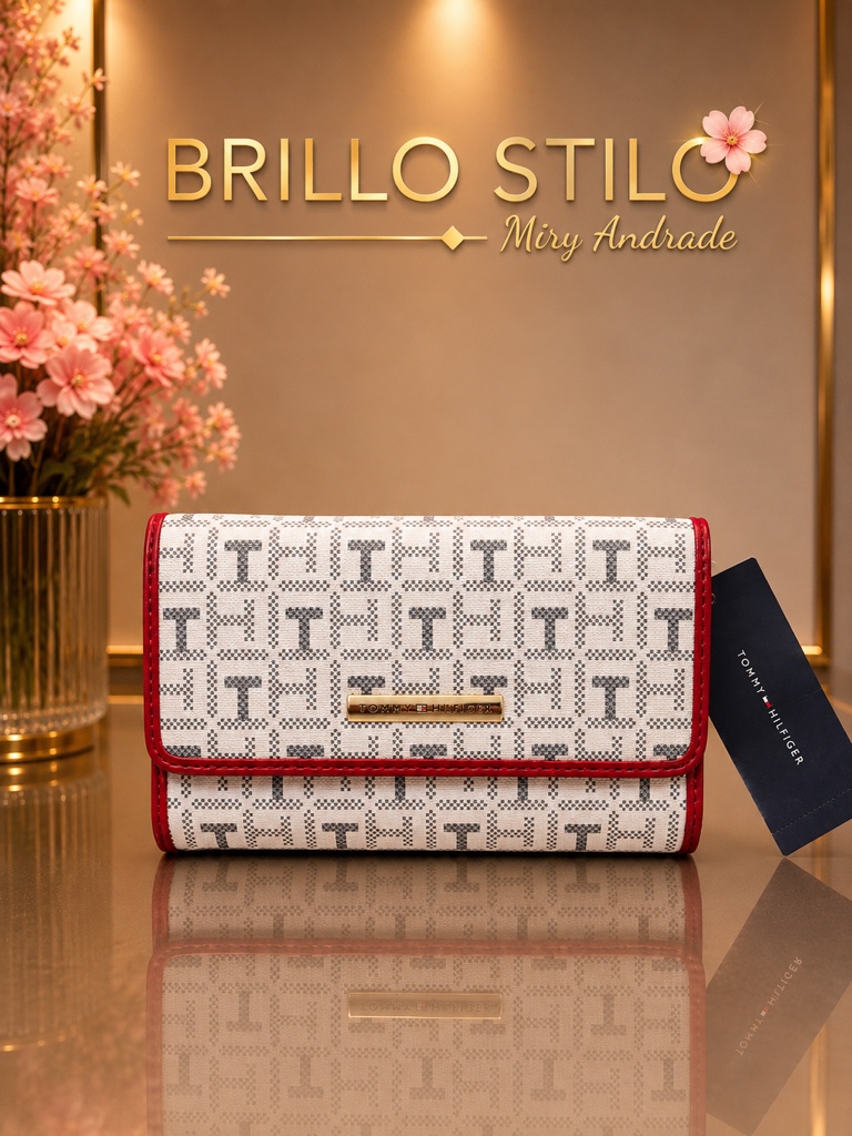 Tommy Hilfiger Monogram Flap Wallet Blanco/Rojo
