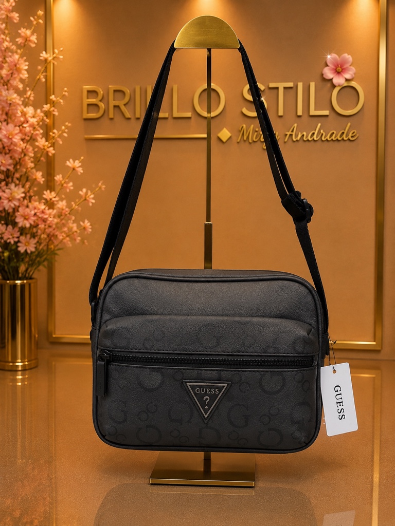 Guess Monogram Crossbody para Caballero Negro