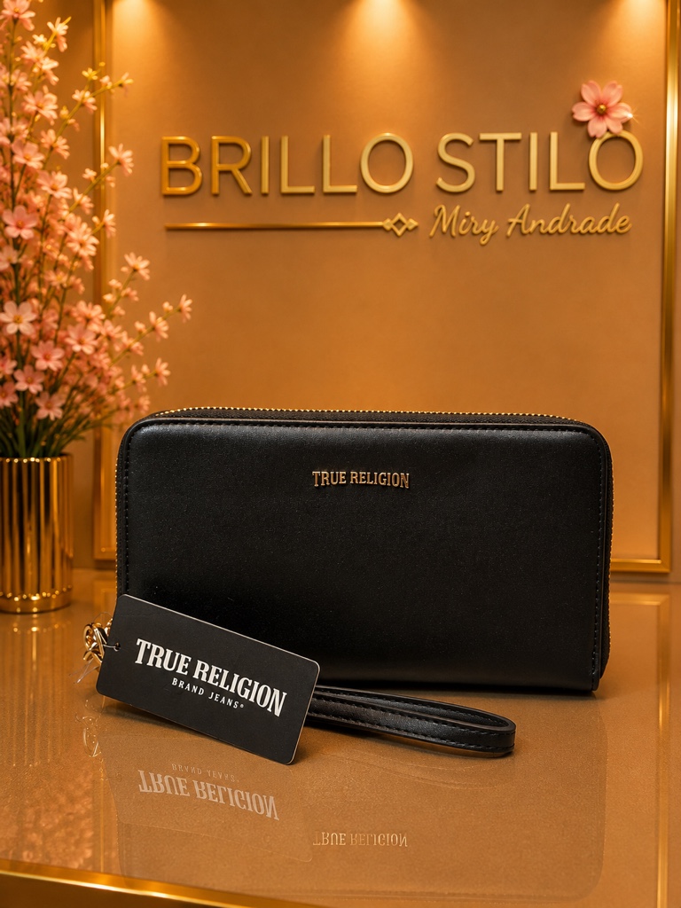 True Religion Zip Around Wallet Negro