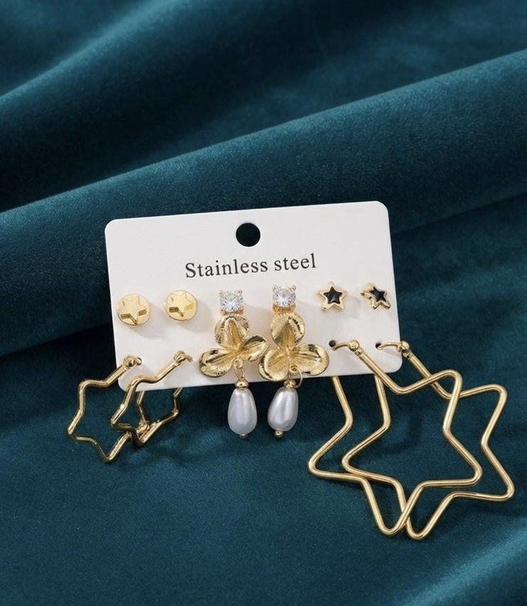 Aretes acero inoxidable dorados estrellas