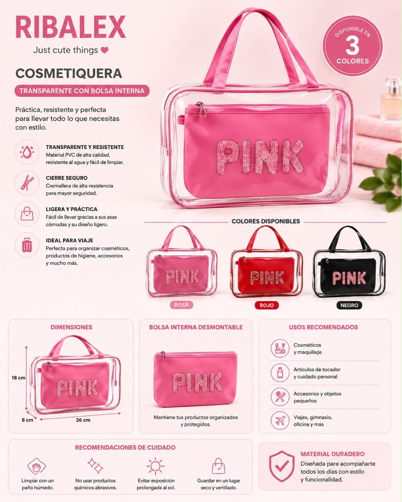 cosmetiquera transparente doble