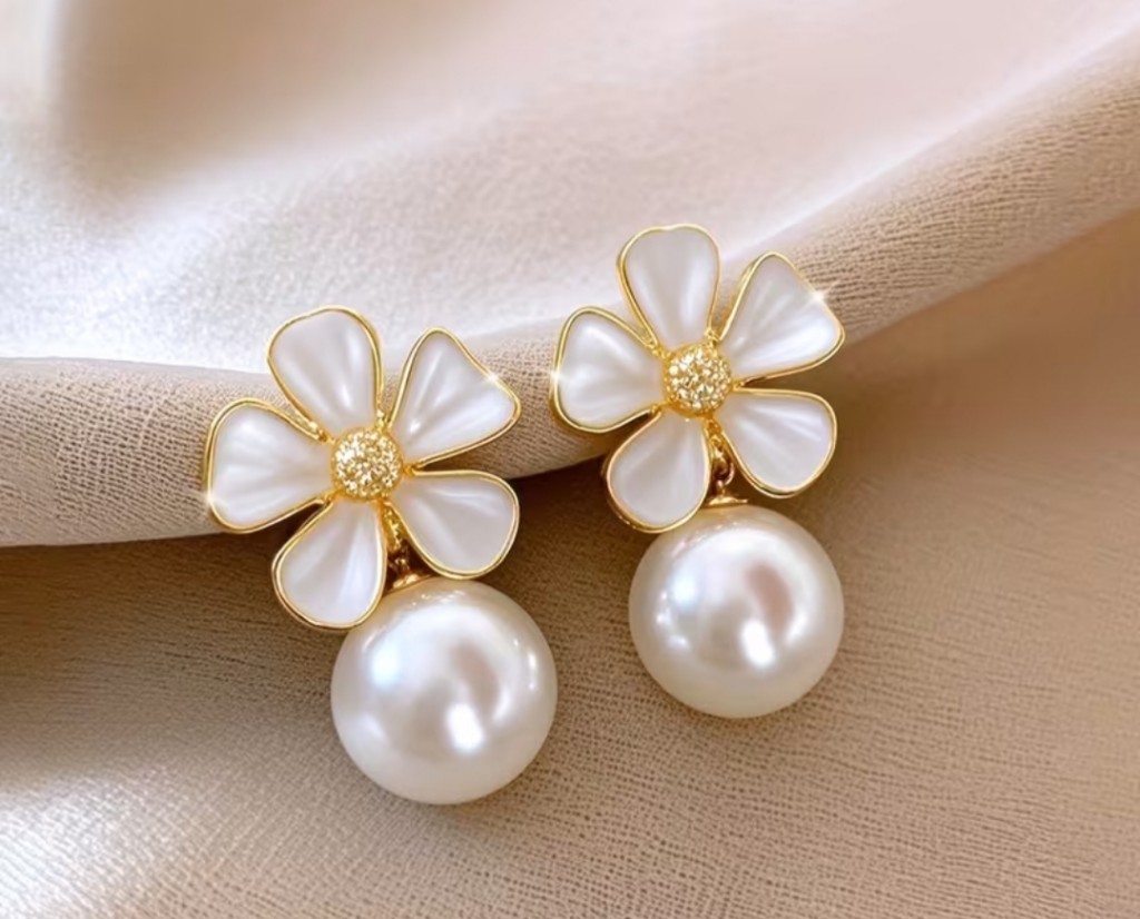 Aros flor perla