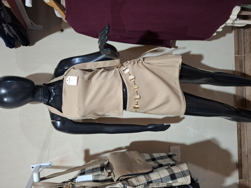 Top beige con pollera