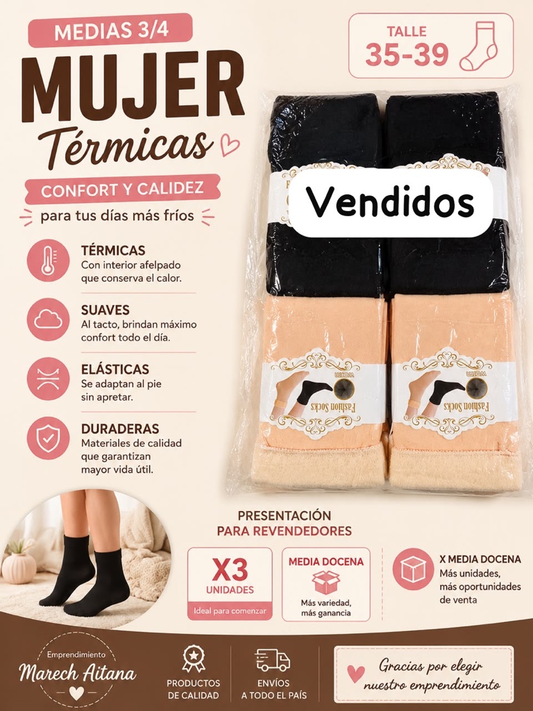Medias térmicas mujer beige 3/4