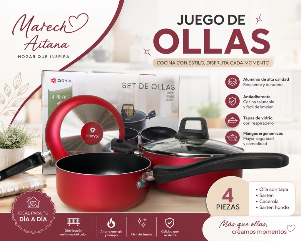 ORYX juego de ollas rojo 4 piezas