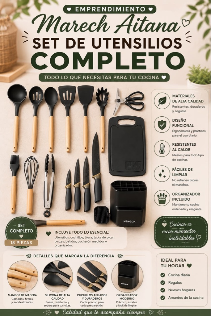 set utensilios negros