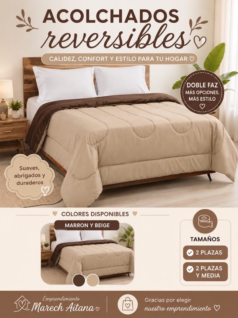 Acolchado reversible marron y beige