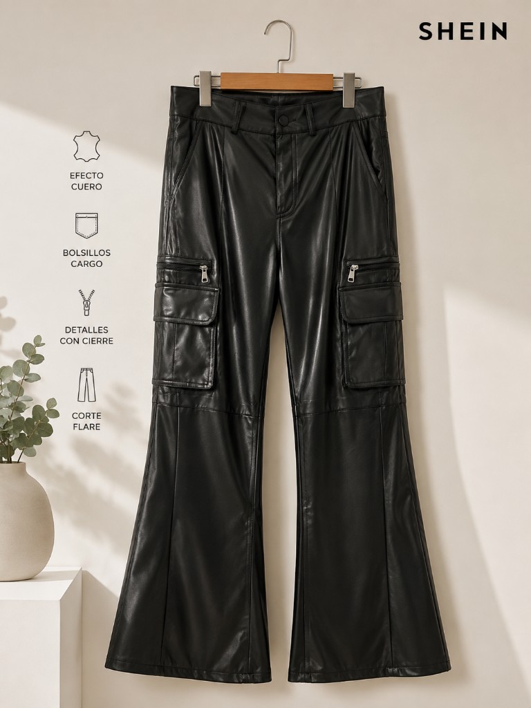SHEIN pantalon negro efecto cuero