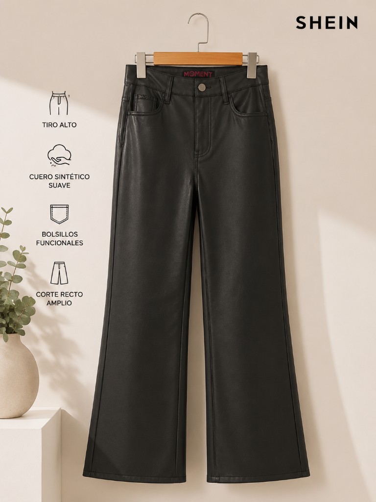 SHEIN pantalon negro cuero sintetico