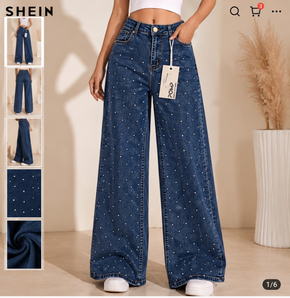 SHEIN jean azul ancho con brillo