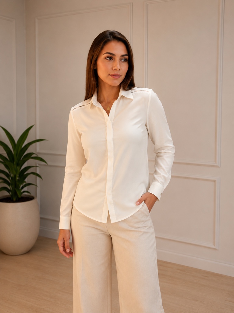 BLUSA MANGA LARGA  BEIGE CON BOTONES