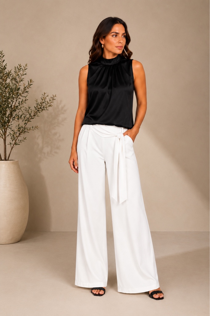 PANTALON CON LAZO EN PRETINA BLANCO