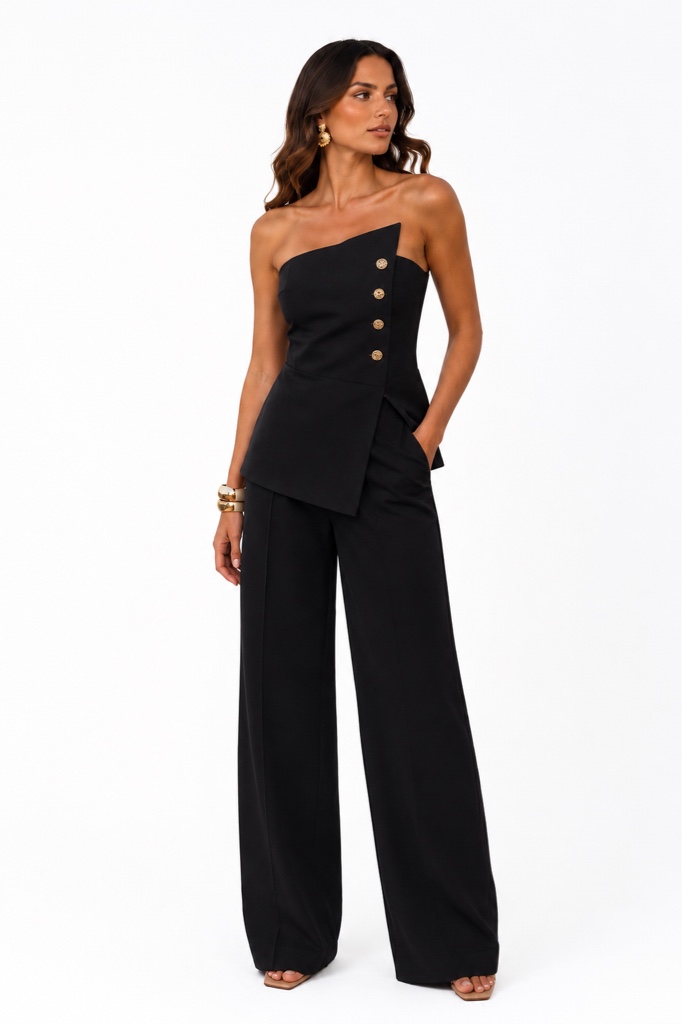 SET TOP Y PANTALON CON BOTONES NEGRO
