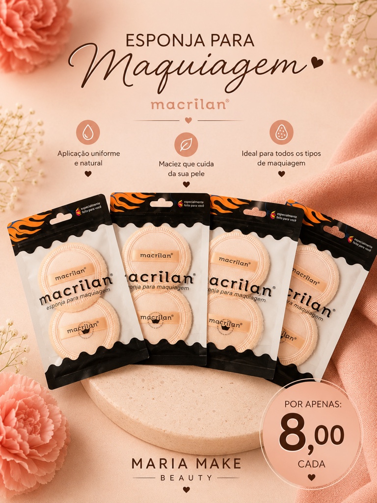 Macrilan esponja maquiagem rosa