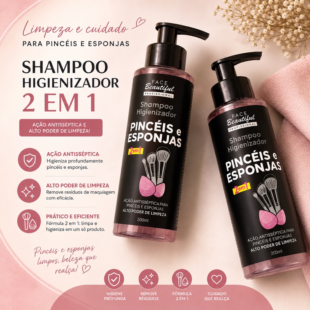 Face Beautiful shampoo higienizador rosa 200ml