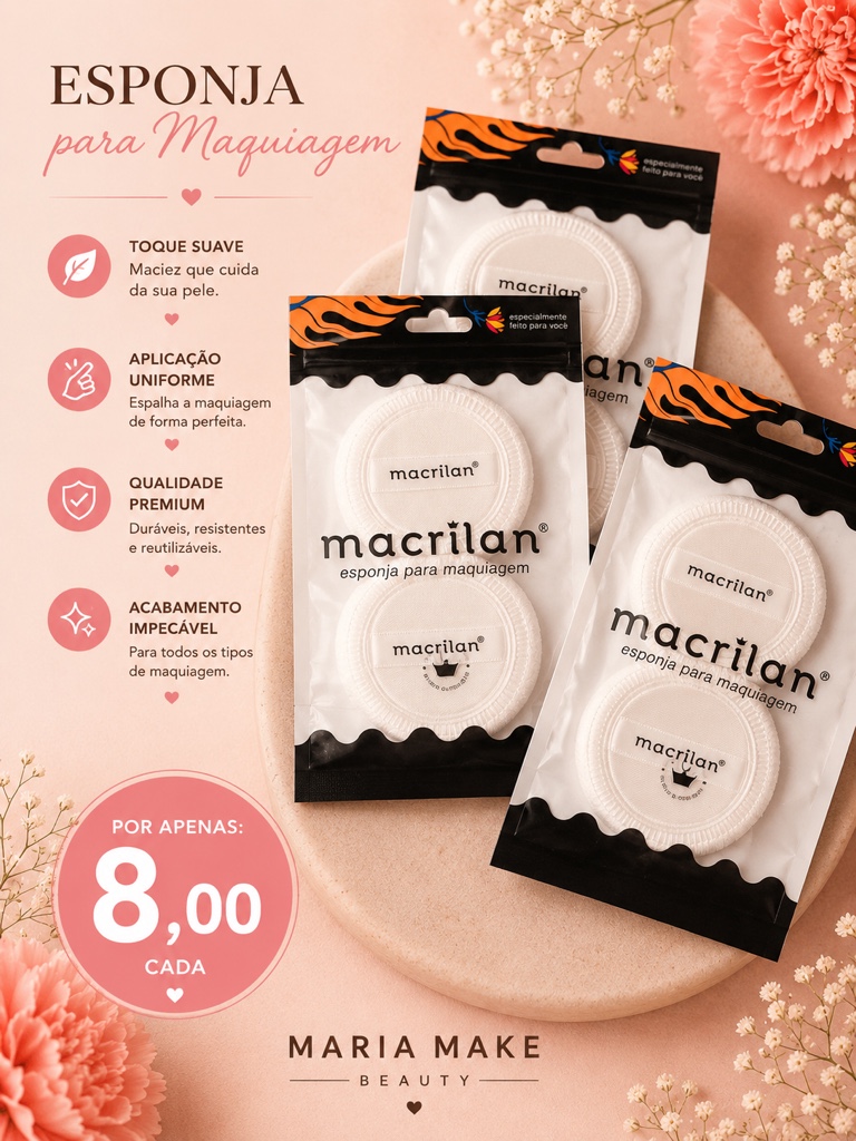 Macrilan esponja de maquiagem branca