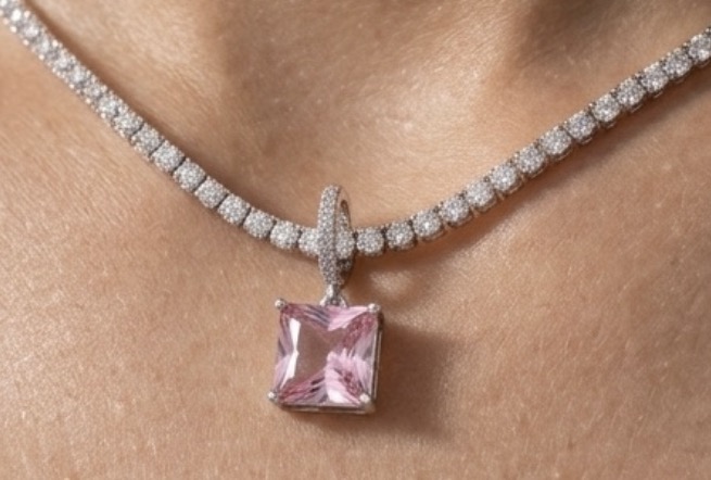Pingente pedra rosa Semijoia