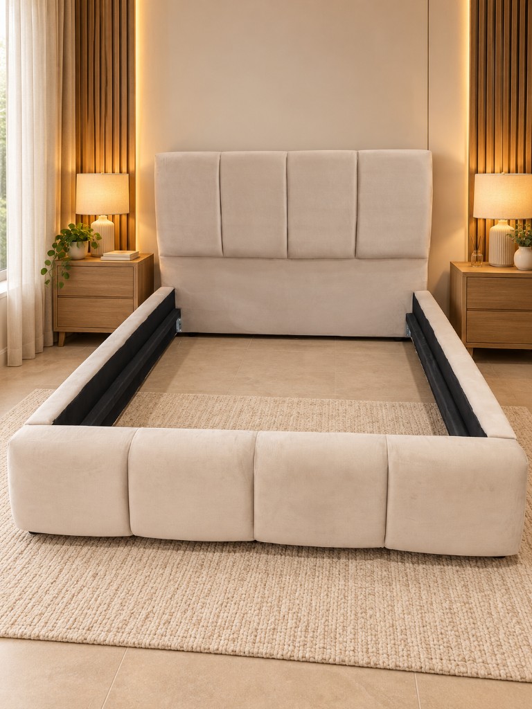 Cama tapizada beige LAUREX 1.40