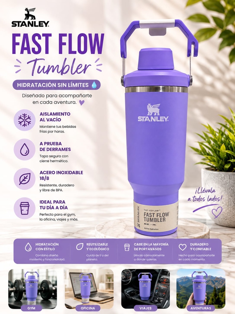 Stanley 40oz Morado Boquilla de Rosca