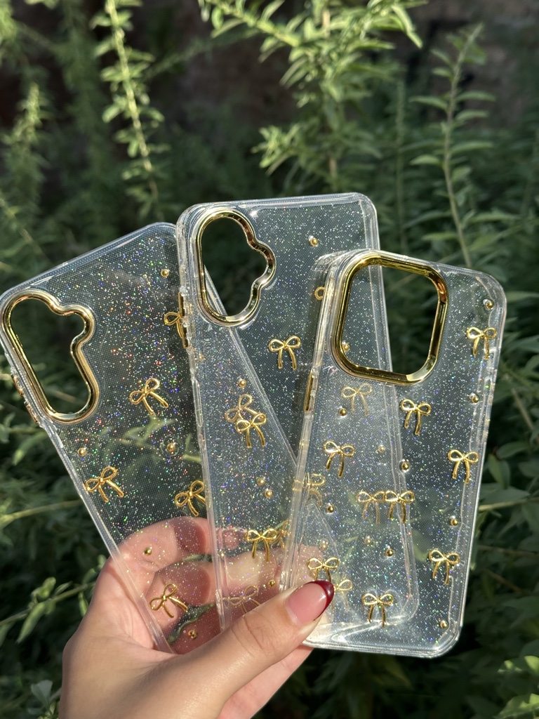 Funda transparente lazos dorados