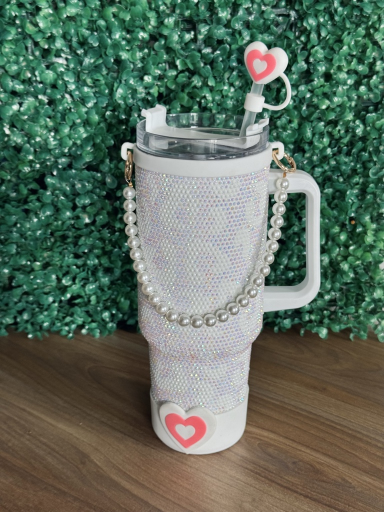 Vaso blanco animal print con brillos