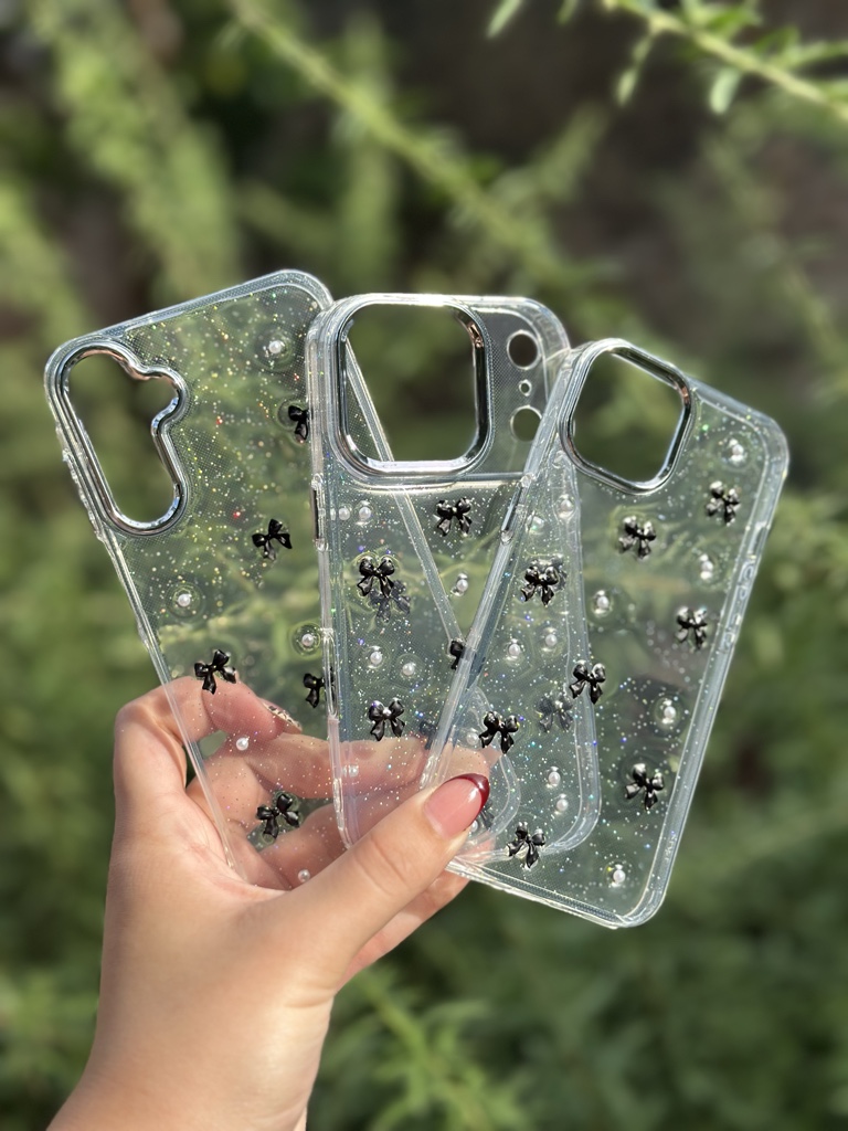 Funda transparente moñitos negros