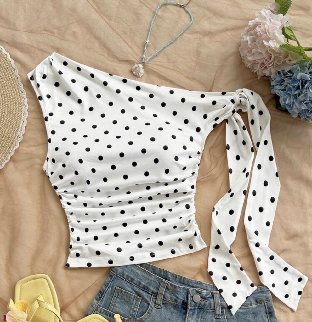 Blusa blanca Puntos negros agarré SH