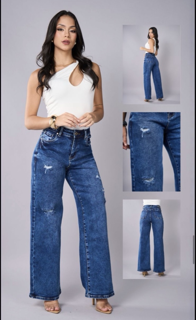 Jeans azul wide leg POMP-101117