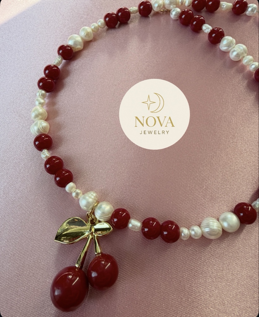Collar Perla Rojo con Cereza