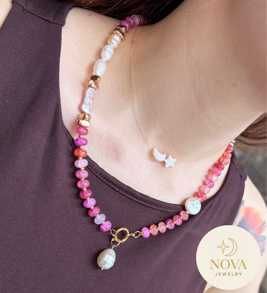 Collar Cristal Rosa con Perla