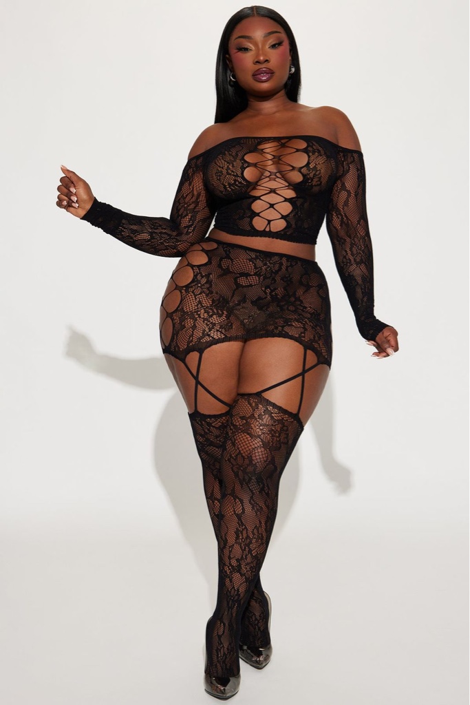 Bodystocking Two-Piece Illusion Ombro a Ombro