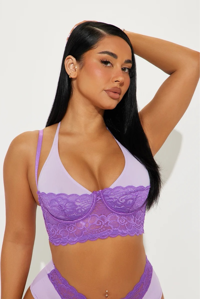 Sutiã Halter de Renda Mixed Messages Longline - Lavanda