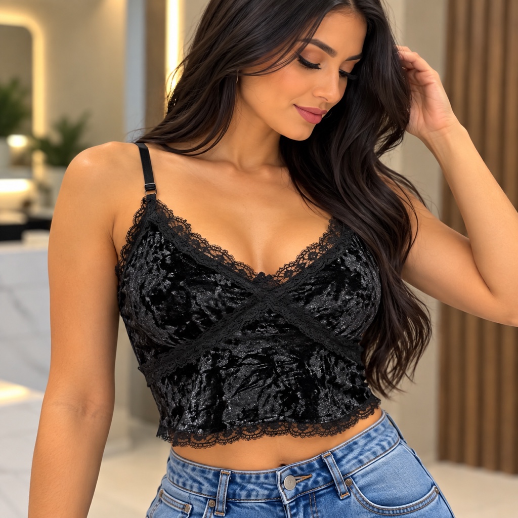 Top negro satin y encaje